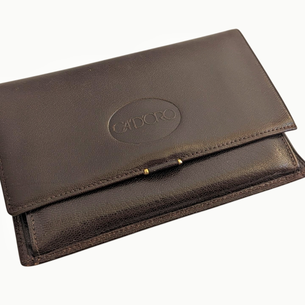 Vintage 1980s Brown Genuine Leather Wallet A'DORO Made in France - Picture 5 of 13